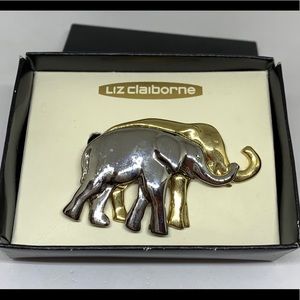 Vintage Liz Claiborne Signed Elephants Brooch